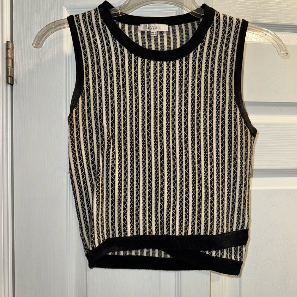 Lucy Paris Black and Cream Patterned Tank Top